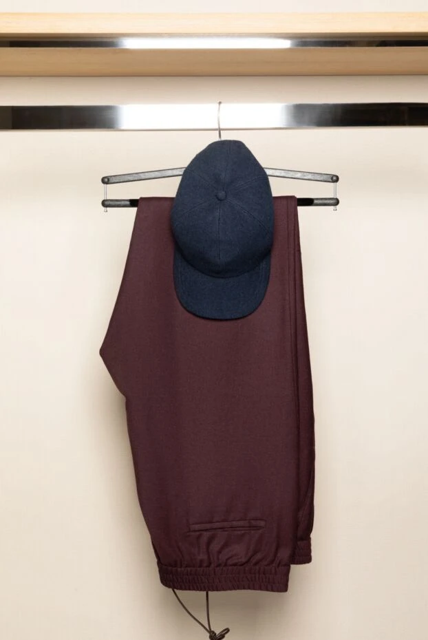 Men's trousers made of deep burgundy wool with drawstring - photo 2