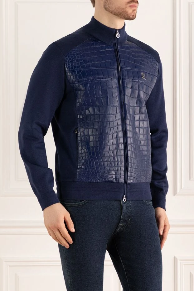 Stefano Ricci jacket made of silk, cotton and crocodile leather blue for men 170483 - photo 3