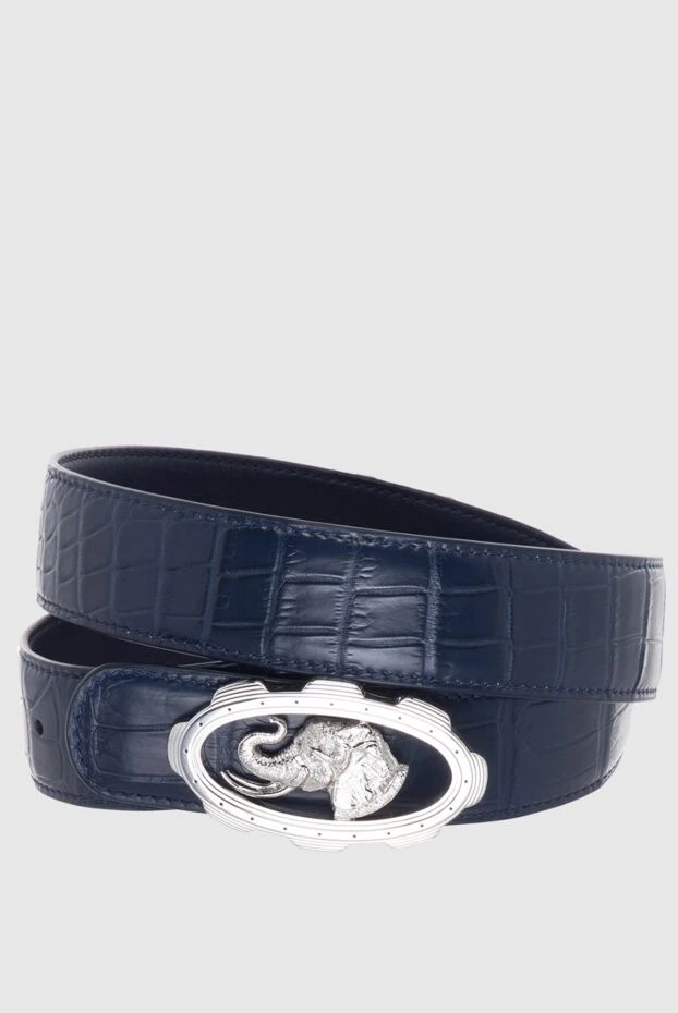 Crocodile leather belt blue for men - photo 1
