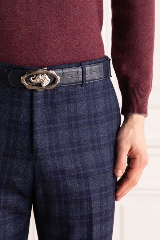 Stefano Ricci ремінь зі шкіри крокодила синій чоловічий 170502 - фото 2