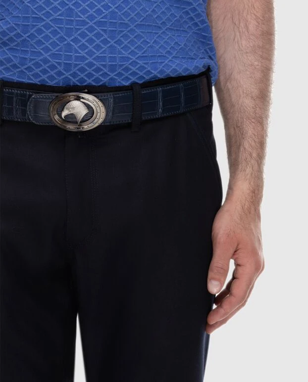 Stefano Ricci ремінь зі шкіри крокодила синій чоловічий 170504 - фото 2