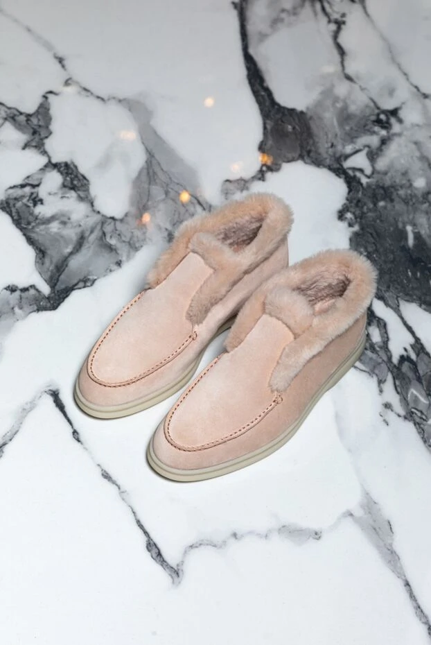 Loro Piana лоферы женские классические из замши и меха розовые 170540 - фото 2