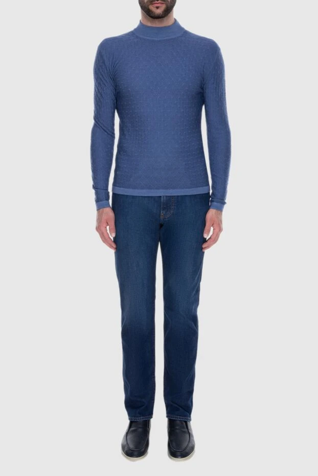 Cesare di Napoli man men's jumper with a high stand-up collar made of wool, blue buy with prices and photos 170702 - photo 2