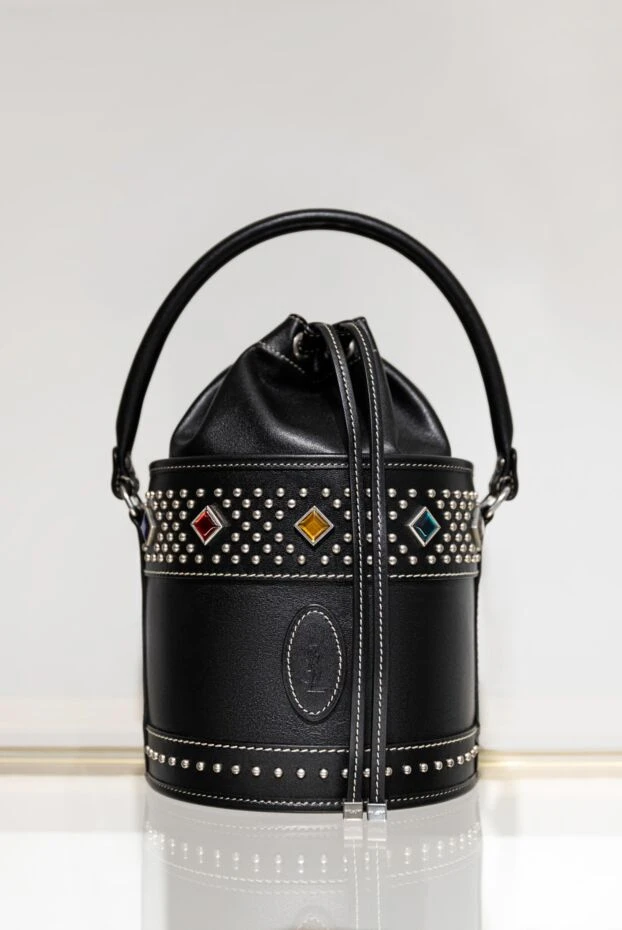 Saint Laurent women's black leather barrel bag with crystals 170769 - photo 3