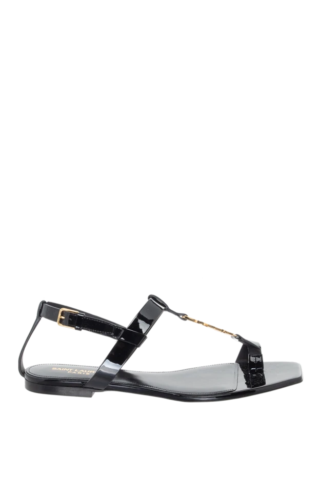 Saint Laurent women's leather sandals with a gold chain and a logo, black 170773 - photo 1