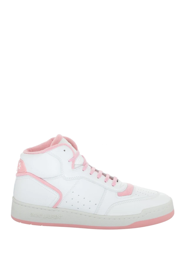 Saint Laurent women's high leather sneakers with pink laces in white 170774 - photo 1