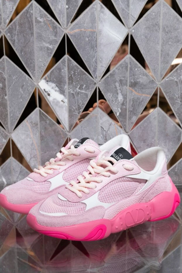 Valentino women's leather sneakers with bright pink sole pink 170852 - photo 2