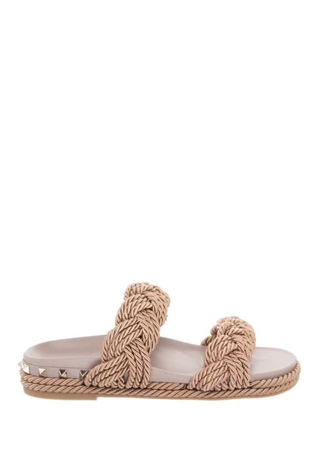 Valentino women's leather slippers with weaving and metal elements, beige 170855 - photo 1