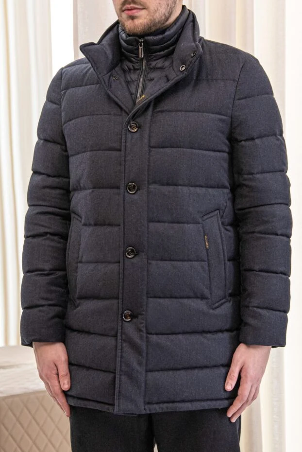Men's blue down jacket with an inner detachable vest and a high collar - photo 2