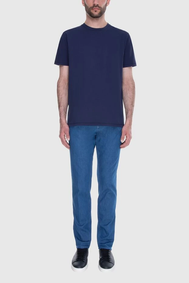 Deep blue T-shirt made of elastic cotton fabric - photo 2