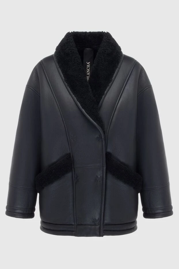 Black leather sheepskin coat for women