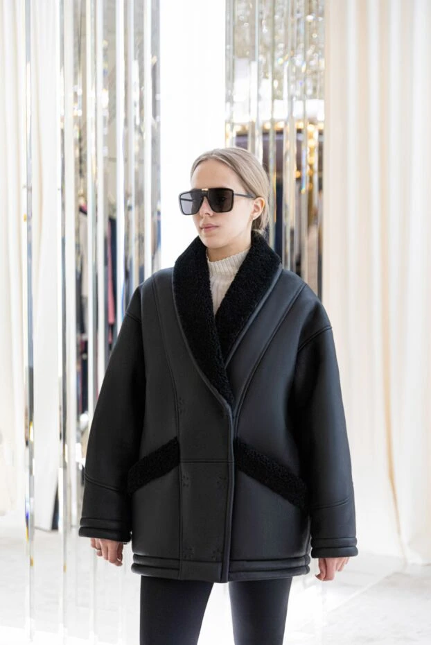 Blancha дублянка шкіряна вільного крою з хутряними вставками чорна жіноча 170968 - фото 2