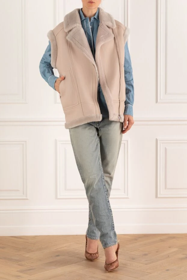 Blancha woman beige leather and fur vest for women buy with prices and photos 170975 - photo 2