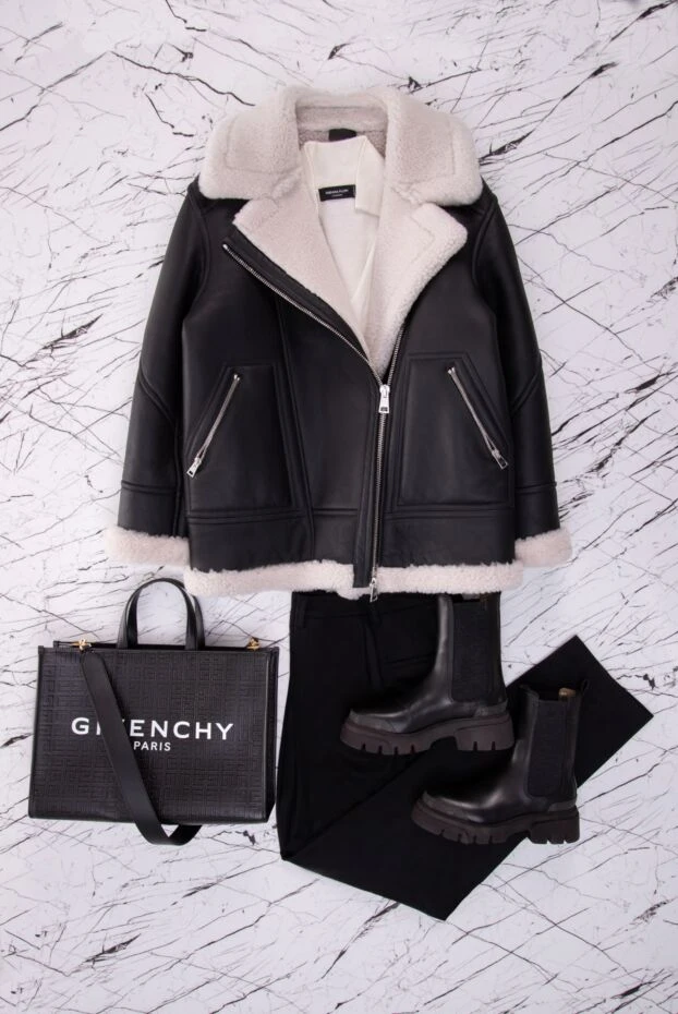 Blancha дубленка женская черная кожаная с мехом в стиле косухи 170979 - фото 2