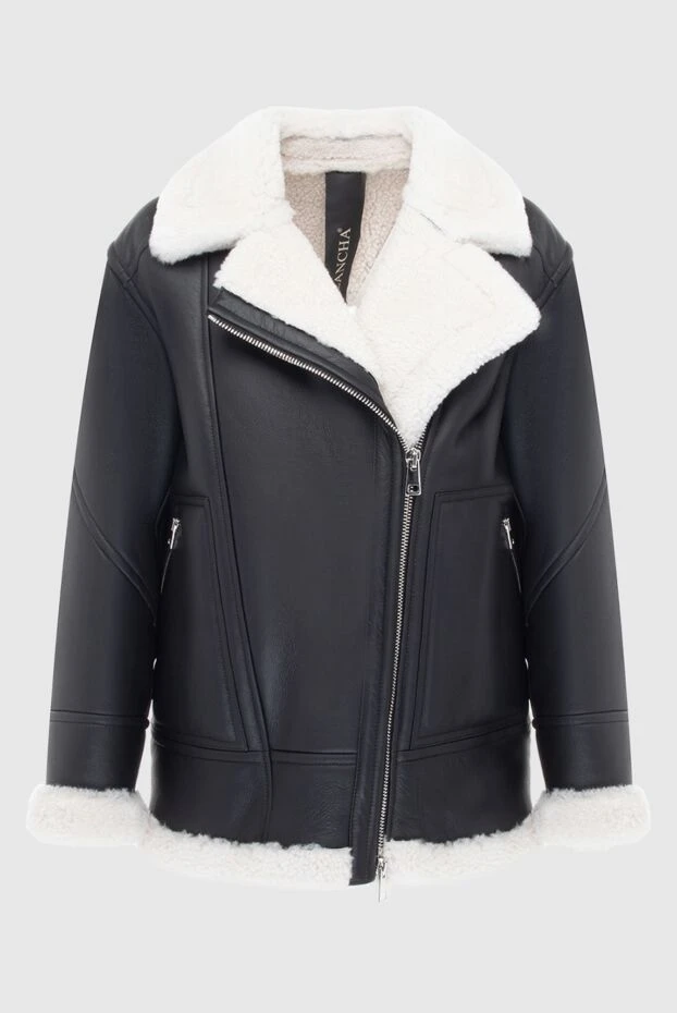 Blancha women's black leather sheepskin coat with fur in the style of a kerchief 170979 - photo 1