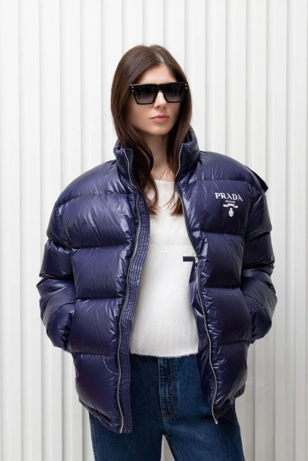 Prada women's dark blue down jacket with a smooth texture and a slight sheen 171064 - photo 2