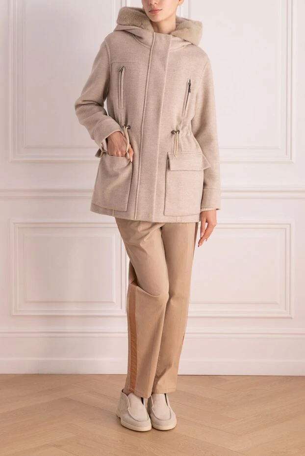 Fabio Gavazzi beige cashmere and fur coat for women 171092 - photo 2