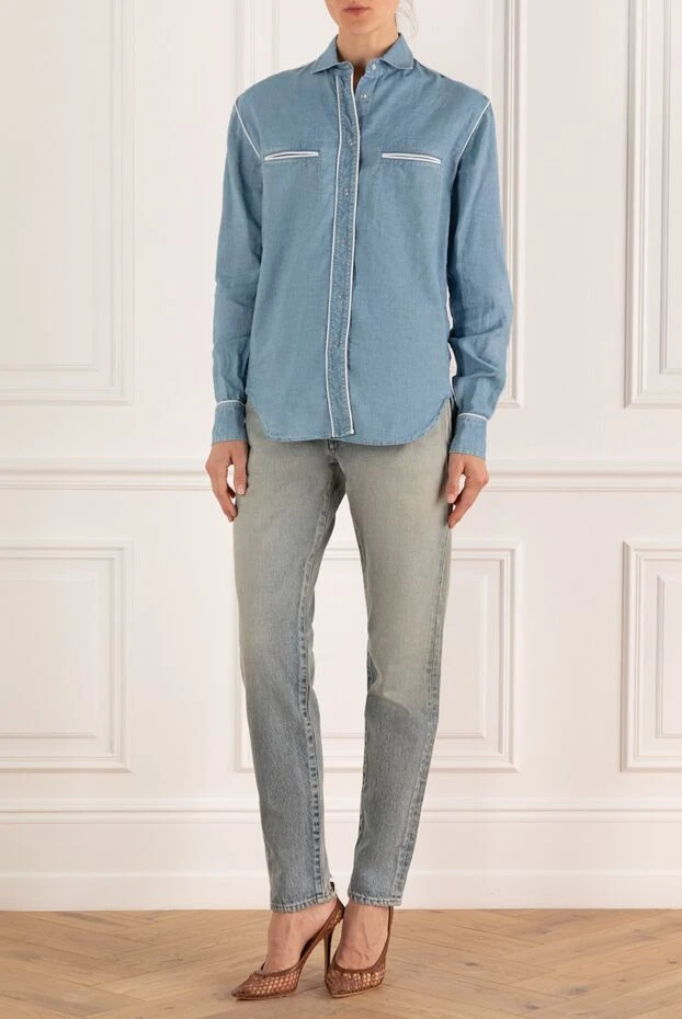 Saint Laurent женские джинсы из хлопка синие женские купить с ценами и фото 171133 - фото 2