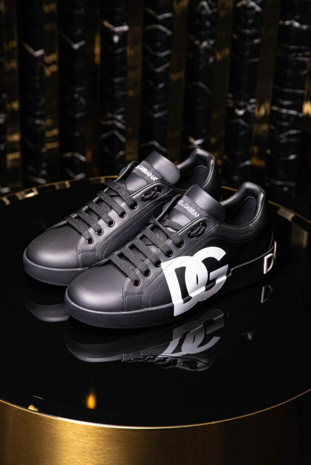 Dolce & Gabbana portofino sneakers with textured logo black leather men's 171179 - photo 2