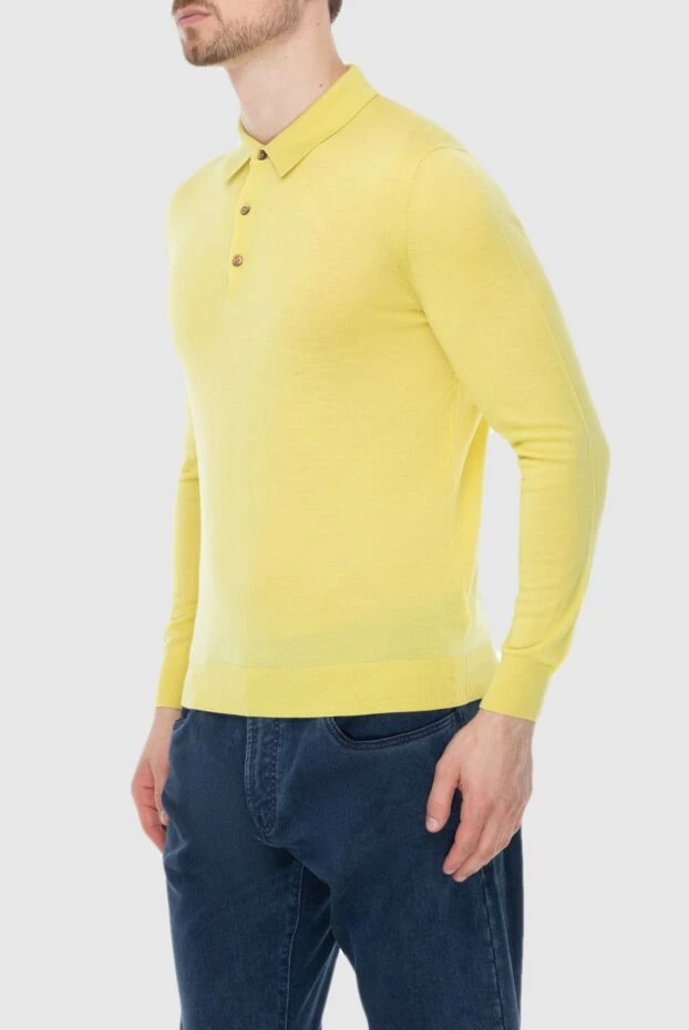 Cesare di Napoli men's long sleeve wool light yellow polo shirt with buttons 195676 - photo 3