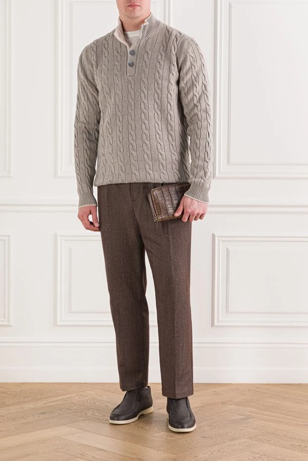 Gran Sasso тройер серый вязаный плетением косы мужской 171329 - фото 2