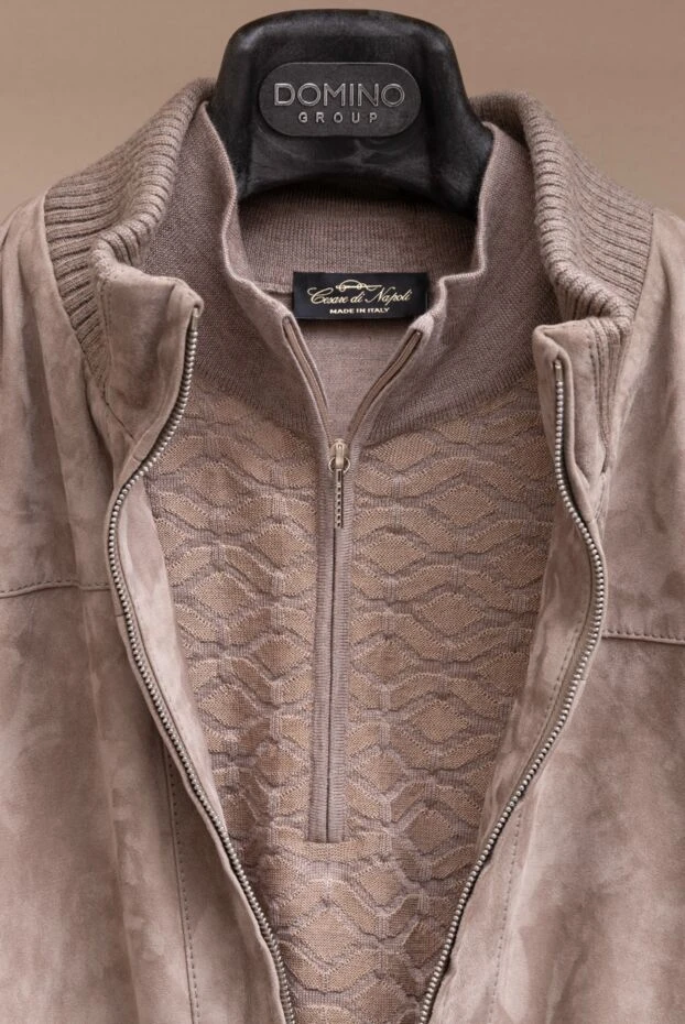 Бежевий троєр з кашеміру та шовку з об'ємним візерунком та блискавкою - фото 2