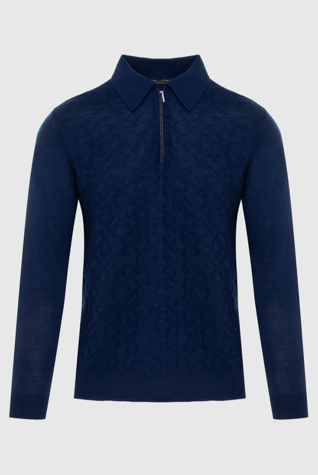 Cesare di Napoli long sleeve polo from silk, cashmere and crocodile leather blue men's 171388 - photo 1