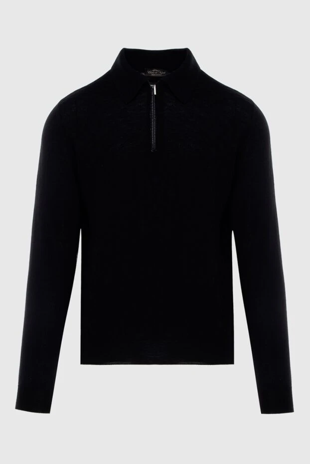 Cesare di Napoli long sleeve polo from silk, cashmere and crocodile leather black men's 171389 - photo 1