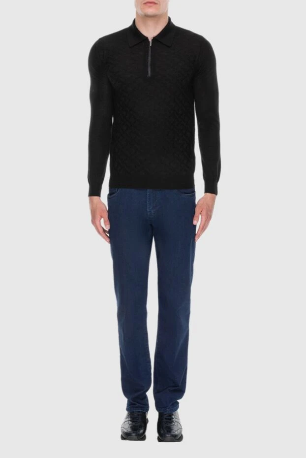 Cesare di Napoli man long sleeve polo in silk, cashmere and crocodile skin black for men 171389 - photo 2