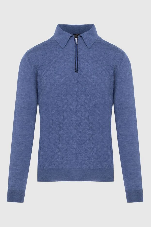 Cesare di Napoli man long sleeve polo in silk, cashmere and crocodile blue for men 171391 - photo 1