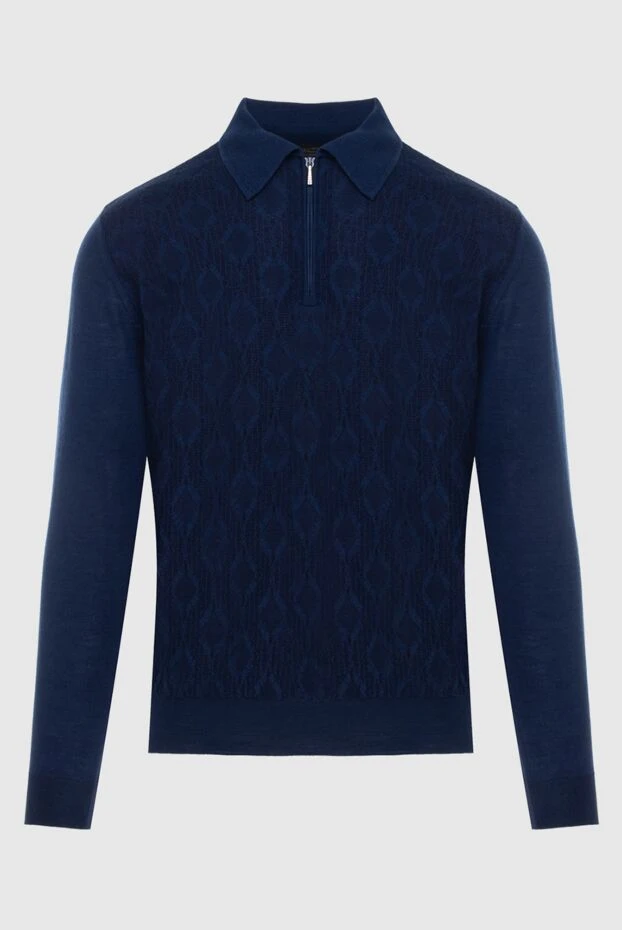 Cesare di Napoli long-sleeved silk and cashmere polo blue for men 171400 - photo 1