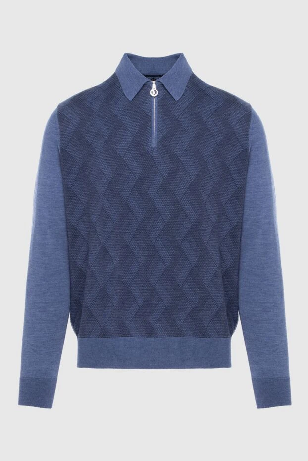 Поло с длинным рукавом из шелка и кашемира синее мужское - фото 1