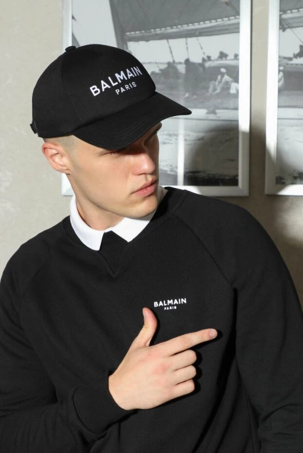 Balmain black cotton cap with contrast logo men's 171507 - photo 2