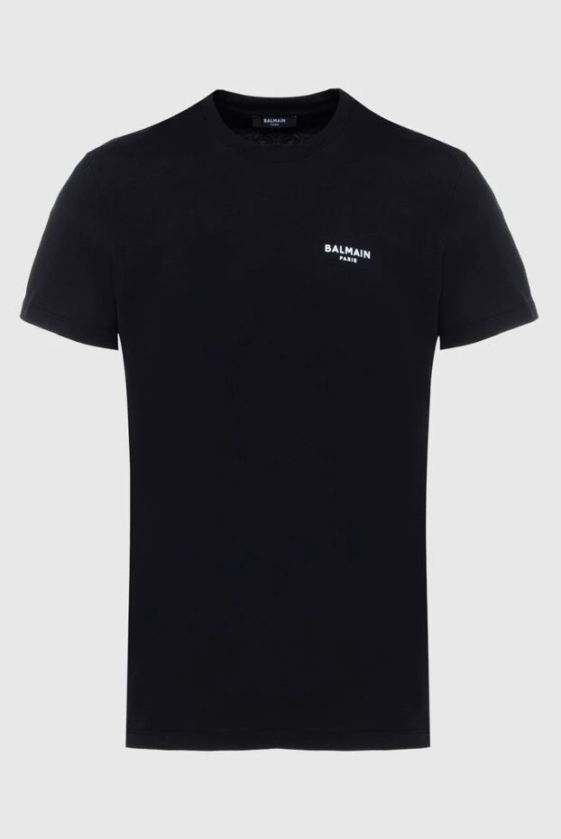 Balmain black cotton t-shirt with contrast brand logo men's 195548 - photo 1