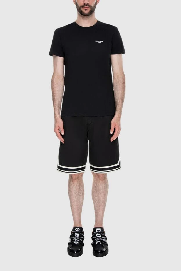 Balmain black cotton t-shirt with contrast brand logo men's 195548 - photo 2