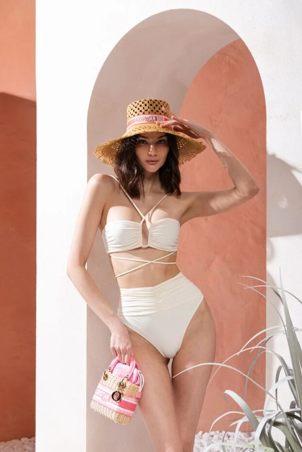 Magda Butrym milky colored bikini swimsuit with bandeau top and large flower 171581 - photo 2