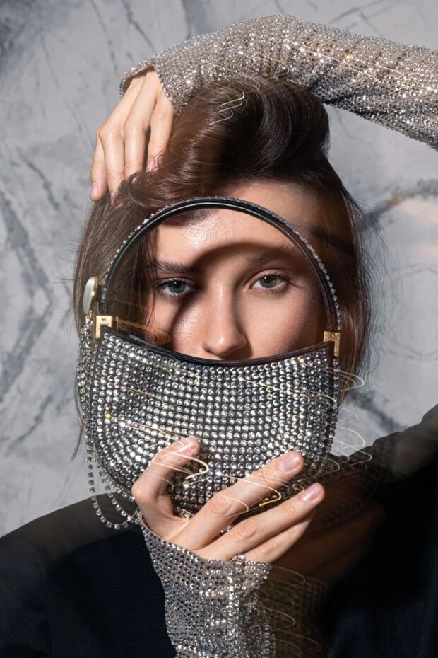 Magda Butrym сумка-клатч женская черная кожаная с кристаллами 171598 - фото 3