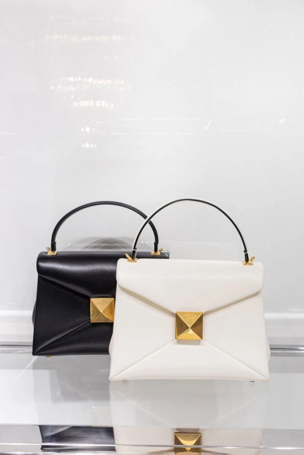 Valentino women's white leather bag with geometric inserts 171654 - photo 3