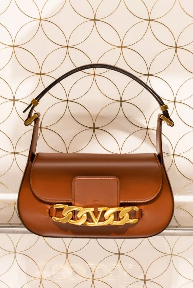 Valentino women's bag brown leather with gilded chain and logo 171659 - photo 2