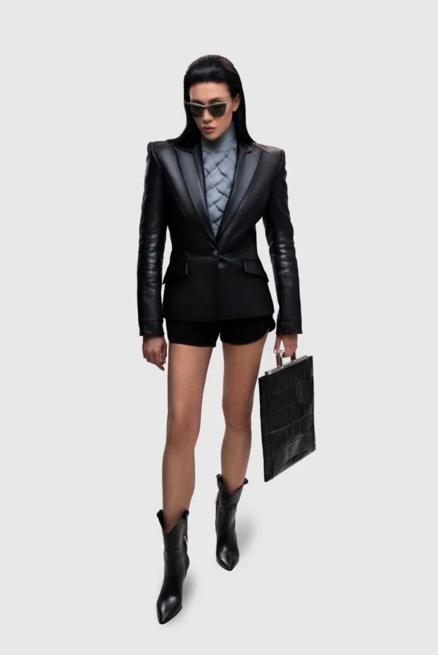 Santoni women's black leather boots with a pointed toe and slanted heels 171662 - photo 2