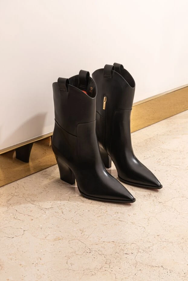 Santoni women's black leather boots with a pointed toe and slanted heels 171662 - photo 3