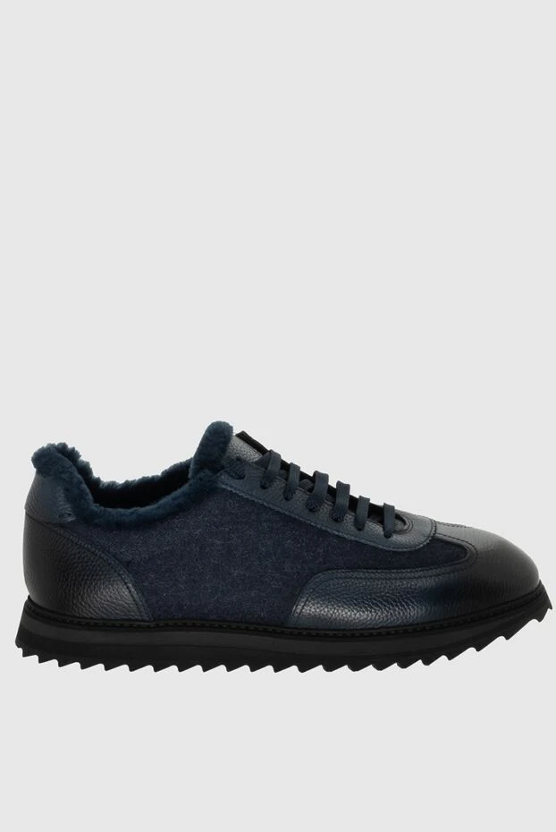Doucal`s man wool, leather and fur sneakers blue for men buy with prices and photos 171760 - photo 1