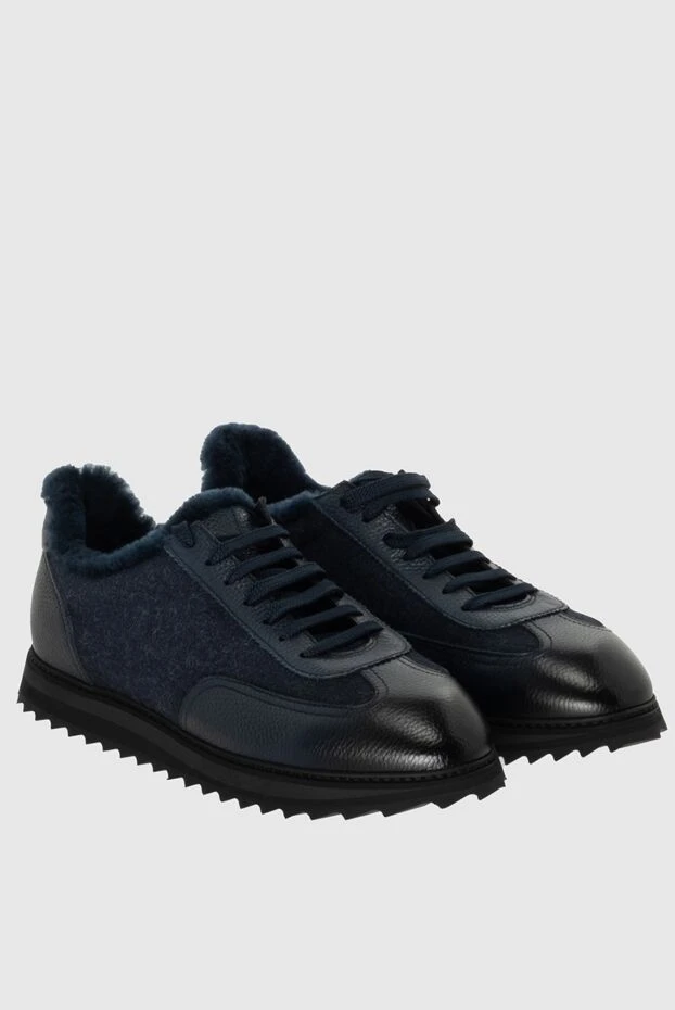 Doucal`s man wool, leather and fur sneakers blue for men 171760 - photo 2