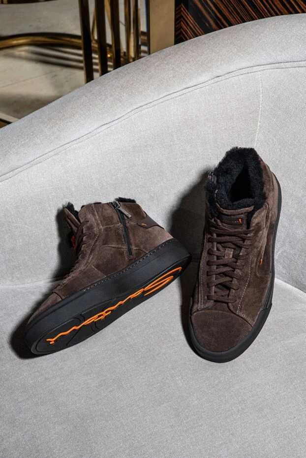 High winter sneakers with a zipper made of soft brown suede with fur inside - photo 2
