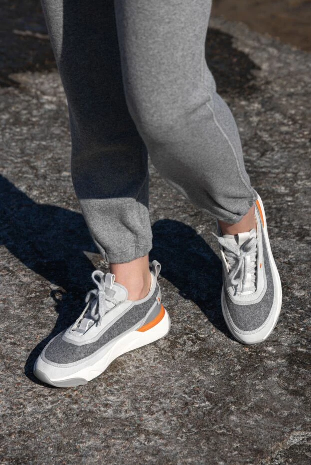 Santoni women's leather sneakers with orange inserts gray 171792 - photo 2