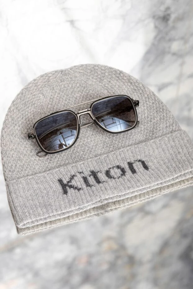 Kiton light gray knitted cashmere beanie with logo for men 171829 - photo 2