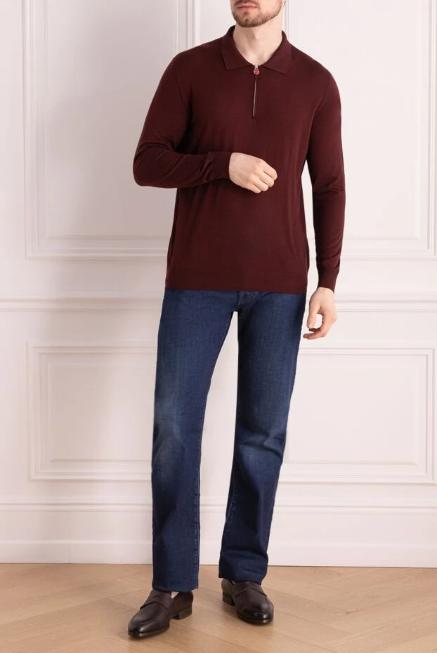 Kiton man wool long sleeve polo burgundy for men 171840 - photo 2