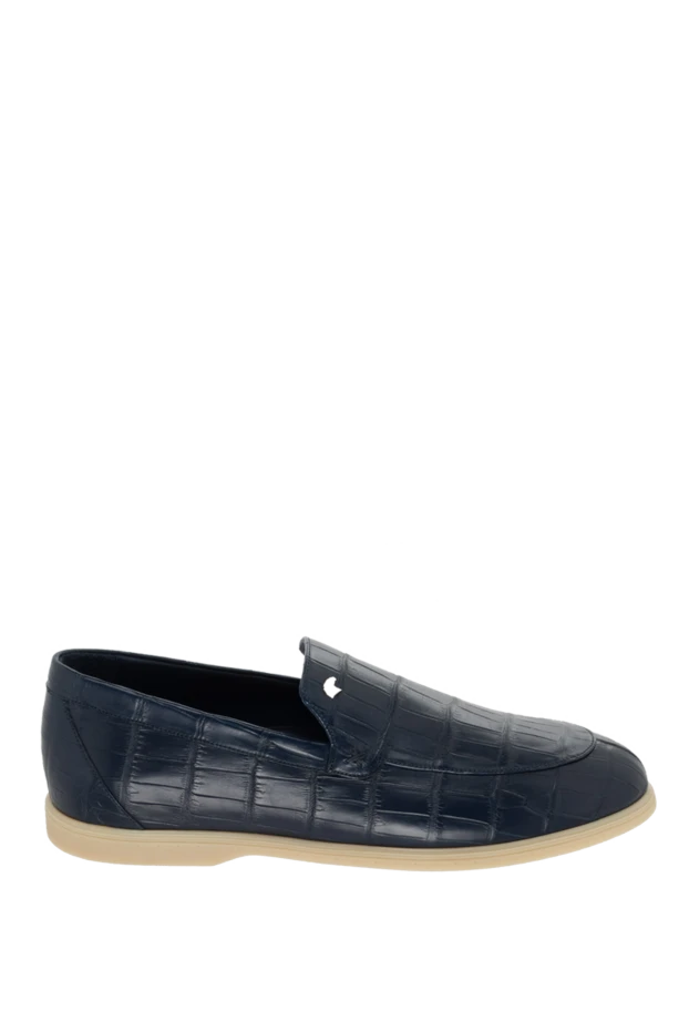 Лоферы из кожи крокодила синие мужские - фото 1