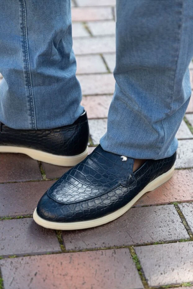 Stefano Ricci лоферы из кожи крокодила темно синие на светлой подошве 171857 - фото 3