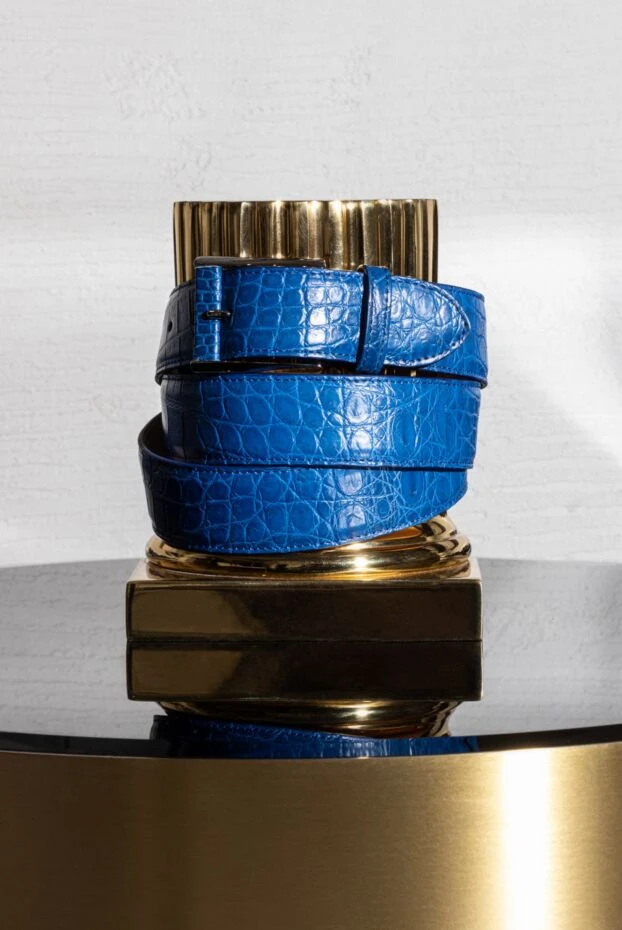 Пояс з крокодилової шкіри з виразним рельєфом та металевою пряжкою - фото 2